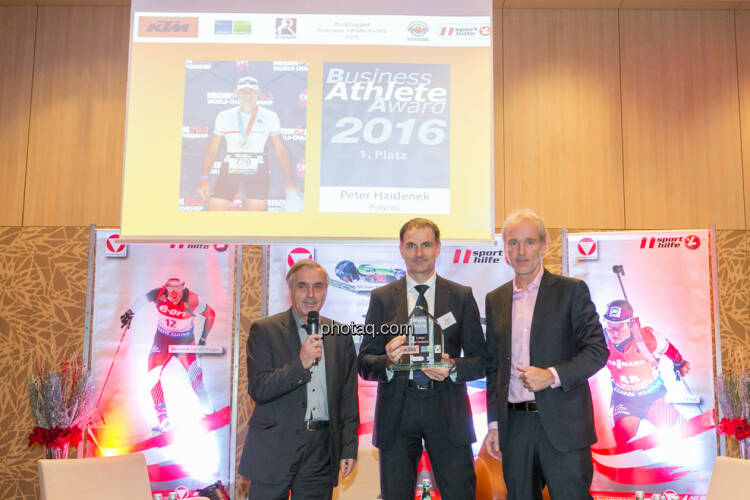 Hans Huber, Peter Haidenek (Polytec, Sieger Business Athlete Award 2016), Christian Drastil (BSN)